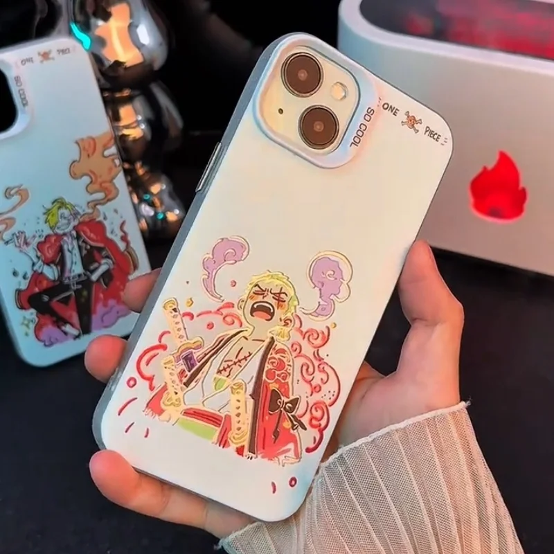 3D-чехол для телефона One Piece с Зоро и Санджи для iPhone 11 12 13 14 15 16 17 Pro Max Plus Air, милый мультяшный чехол с эффектом северного сияния (One Piece Drunk Cute Cartoon Aurora Cover)