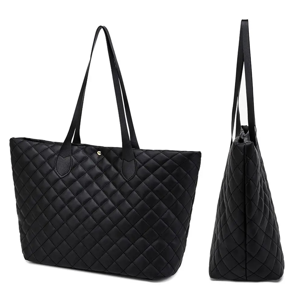 Large-capacity Leather Tote Bag Fashion Black/White Snap Closure Mommy Bag Handbags Women Female