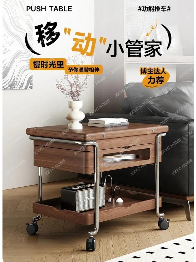 

A Medieval style trolley living room dual-purpose movable folding wheeled coffee table