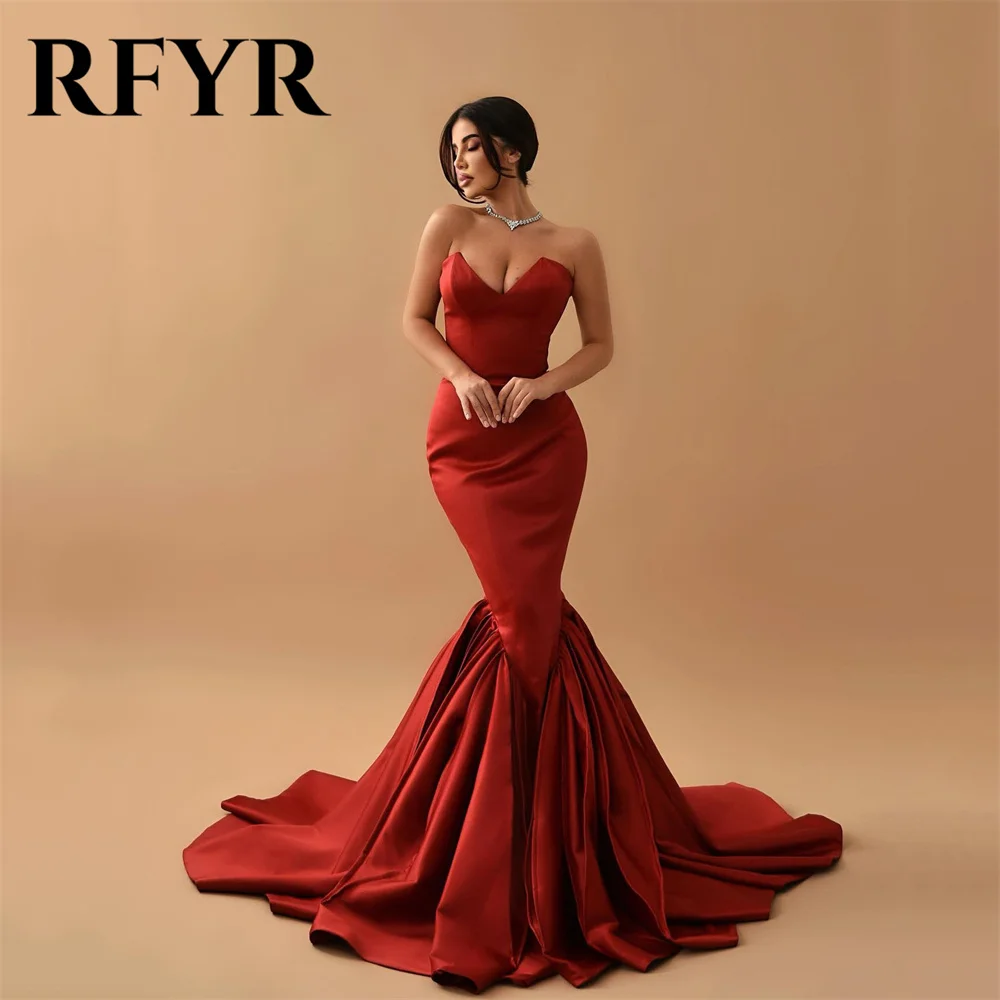 RFYR Red Prom Dress Evening Dress Sexy Mermaid Prom Gown For Wedding Party Gown Satin Sleeveless robe de soiree Customized