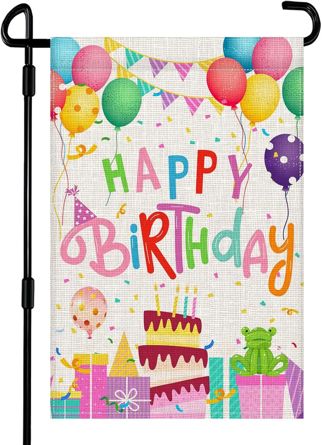 Happy Birthday Garden Flag 12 x 18 Inch Colorful Balloon Birthday Cake Gift Small Burlap Garden Flags Party Decorations Supp WWP