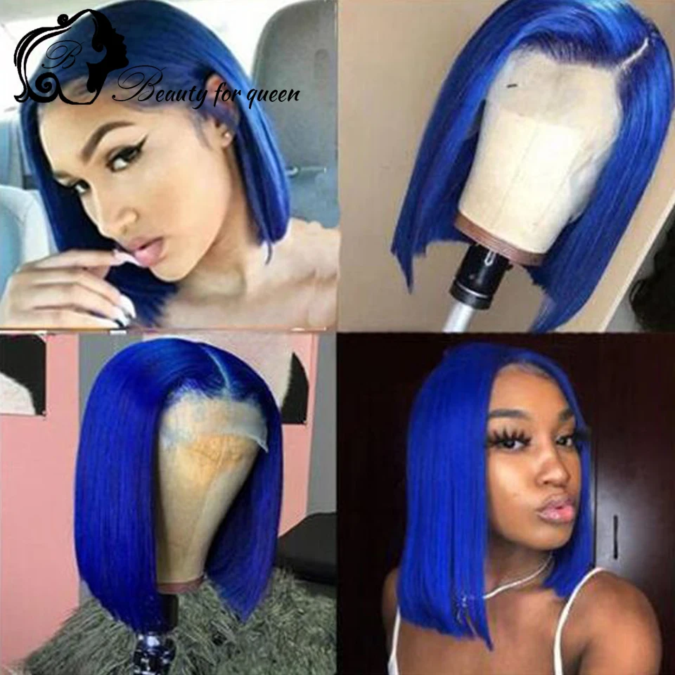 

Высококачественный темно-синий прямой короткий боб, прозрачный HD кружевной фронтальный парик для женщин, бразильский цветной парик из человеческих волос для женщин