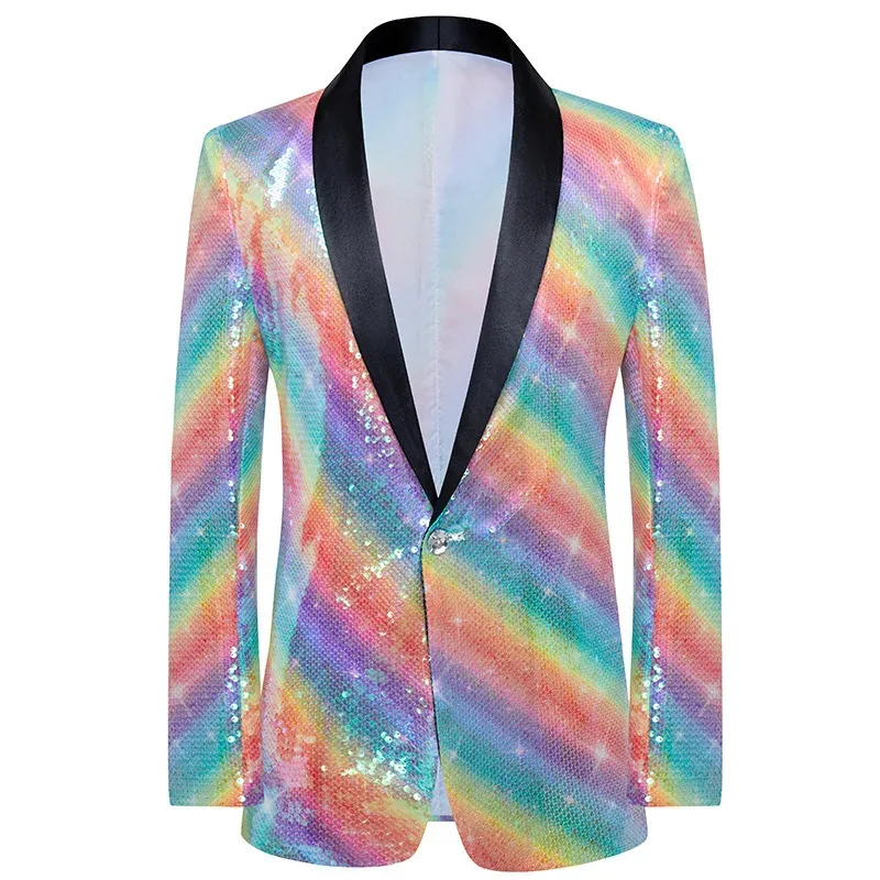 Costumi da spettacolo per uomini, cantanti, spettacoli teatrali, ospiti, abiti, paillettes colorate alla moda slim fit, abiti da discoteca