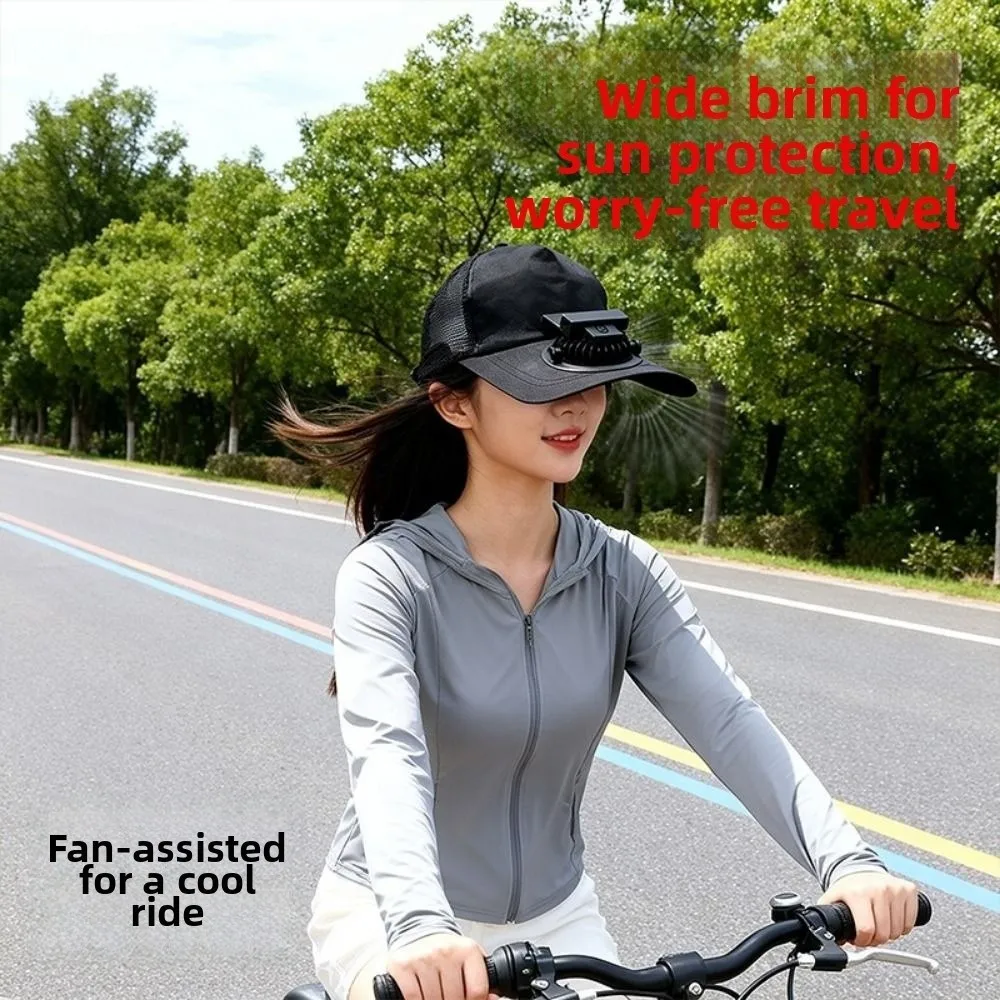 Cooling Technology Breathable Summer Fan Sunhat Mesh Sun Protection Solar Fan Cap Wide Brim Strong Wind Fishing Hat Sport