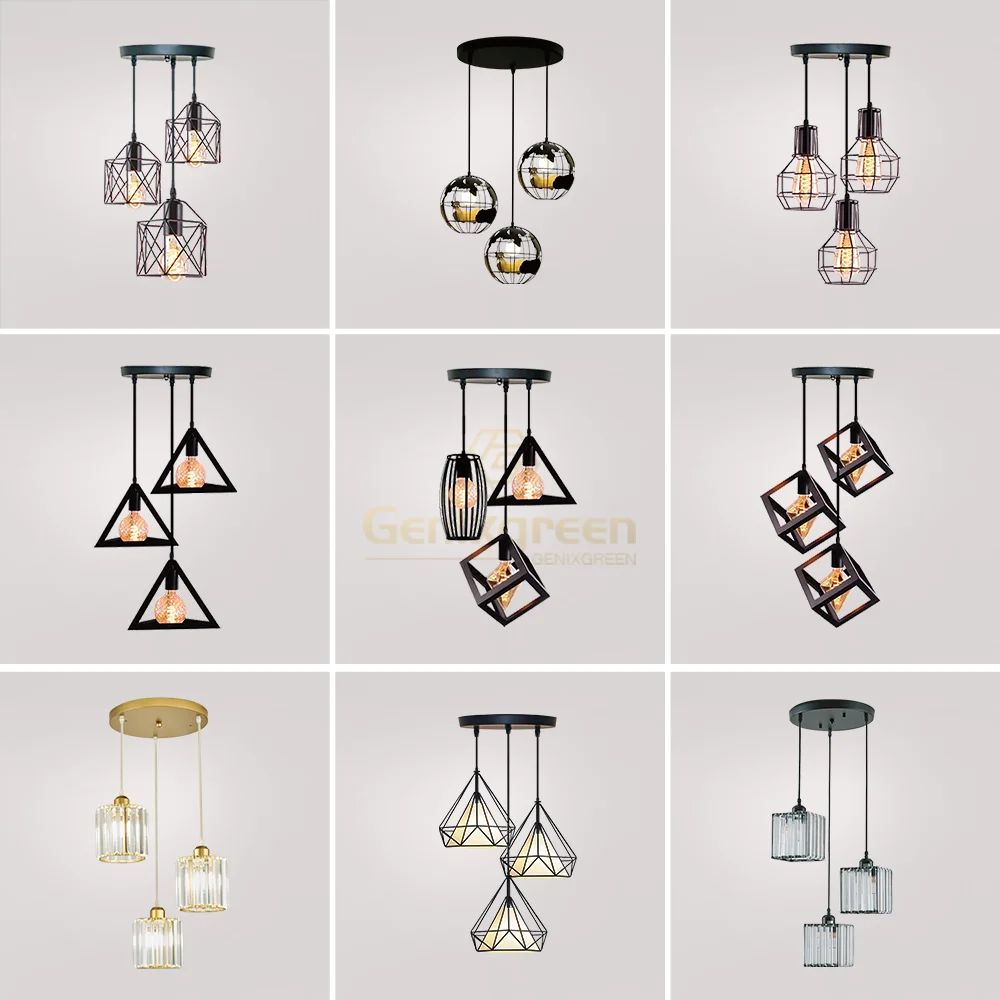 Nordic Pendant Light 3-Light Industrial Pendant Lighting Retro Adjustable Metal Hanging Cage Kitchen Ceiling Living Room Fixture