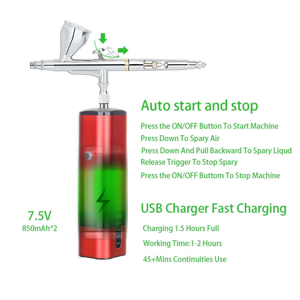 New Design Portable Pocket Wireless Airbrush With Compressor Set Easy Use Noiseless Power Display Dual Action Paint Spray Pen