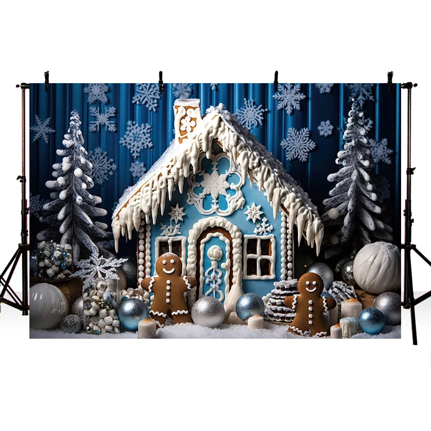 Mehofond Photography Background Winter Christmas Gingerbread House Snowflake Kids Family Portrait Decor Photo Backdrop Studio