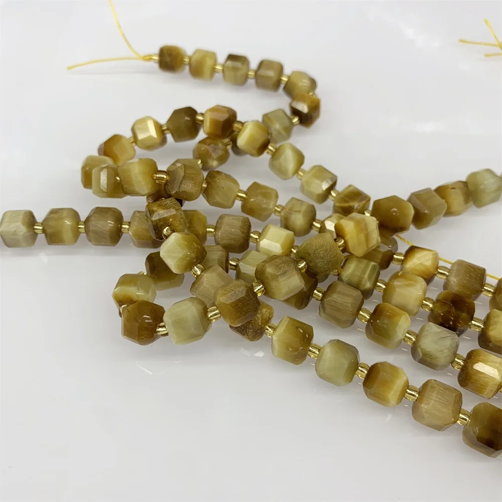 6-7 8-9mm Natural Golden Tiger Eye Eagles Eye Cube Faceted Beads Square Gemstone Beads Loose Beads for Diy Jewelry Making