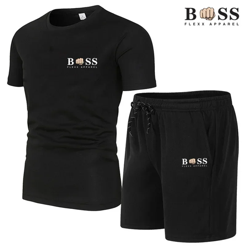 2025 New Men's Fitness Fashion Set Men's casual sportswear set Quick drying sportswear Short sleeved T-shirt+shorts 2-piece set