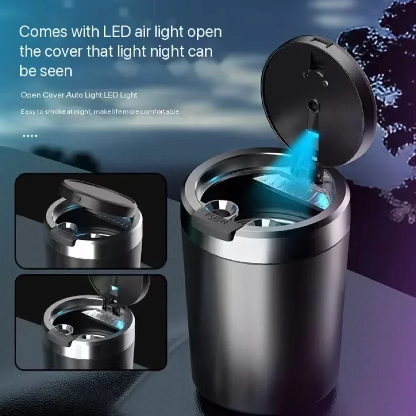 

Car Ashtray LED Light Alloy Ash Tray Aluminum Cup Portable Smokeless Auto Ashtray Flame Retardant Cigarette Holder smoke