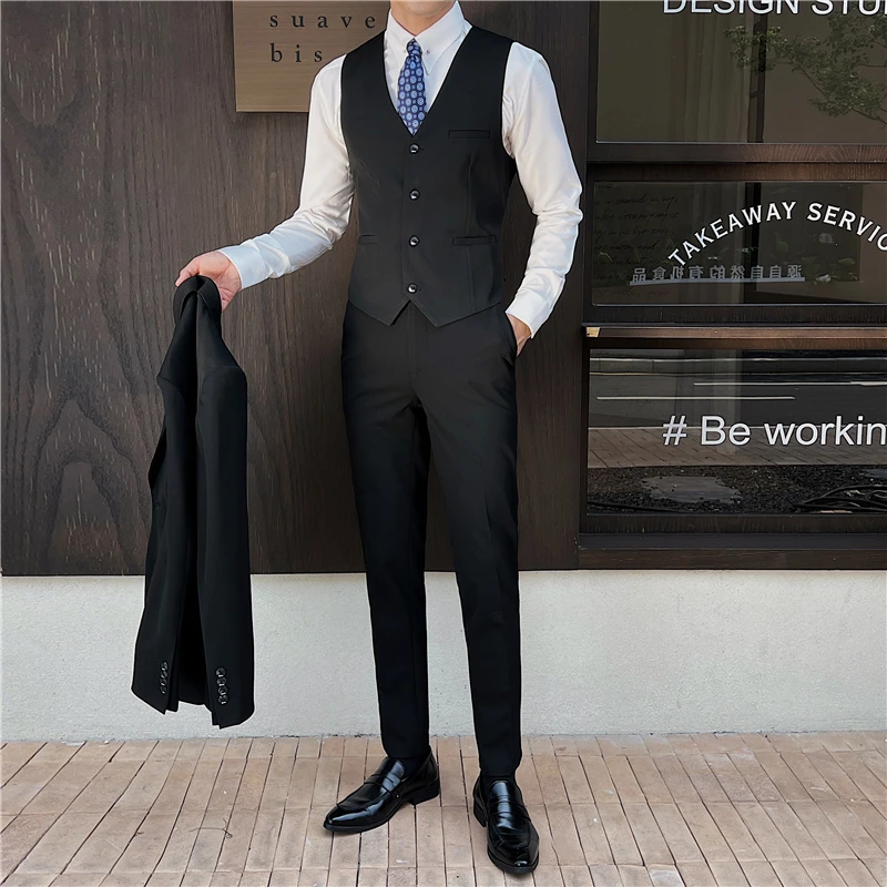 7XL 6XL New Style Men Spring High Quality Business Suit Vest Male slim fit fashion Blazers Groom\'s wedding dress 3 Color