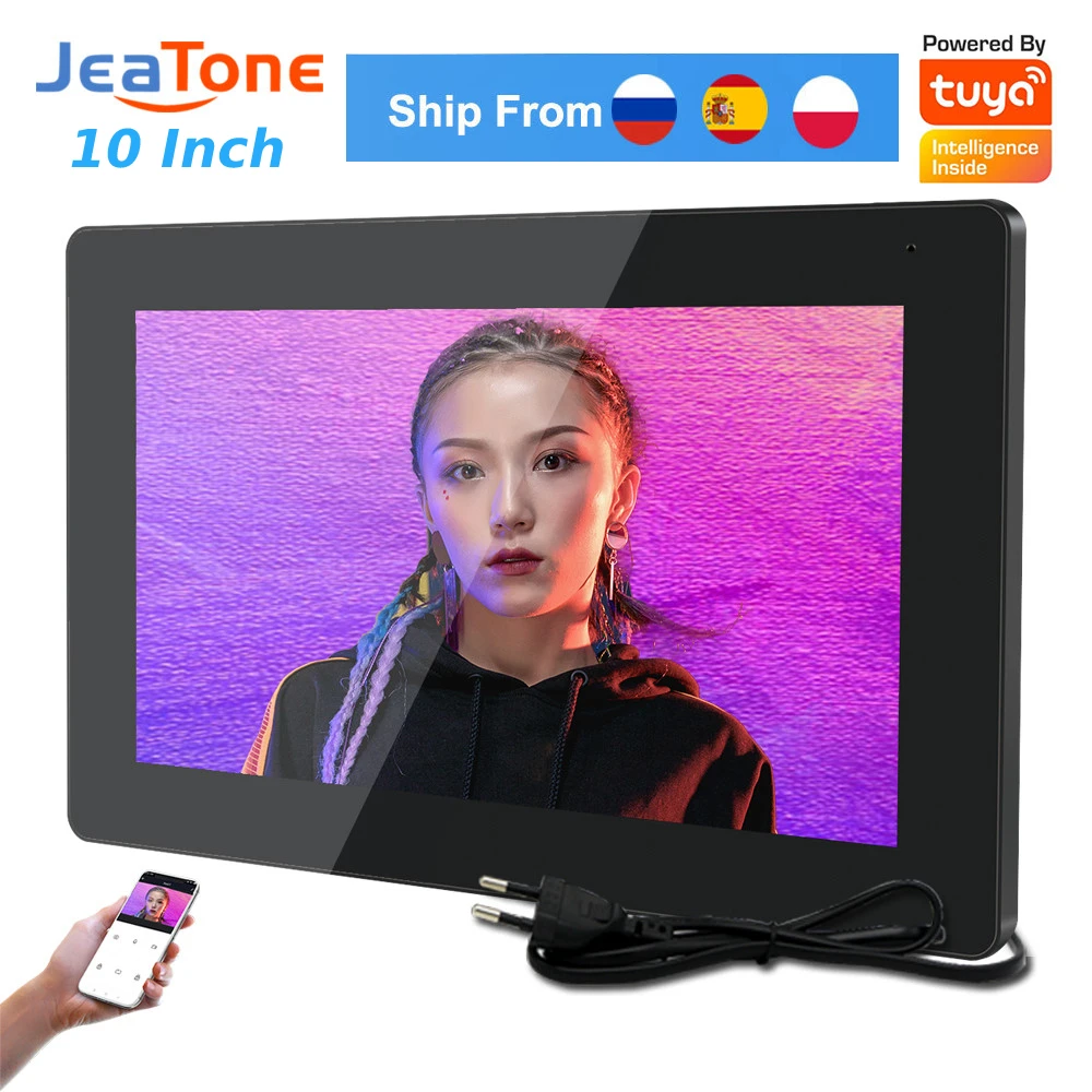 Jeatone 풀 터치 투야 와이파이 모니터, 비디오 인터콤 보안 보호, 1080P 폴리시, AC220V 스마트 무선 스크린, 10 인치