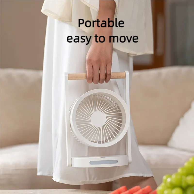 โต๊ะสำนักงานบ้านพัดลมทำความเย็นอากาศมีไฟ LED USB ชาร์จได้3600mAh พัดลมหมุนเวียนไร้สายแบบพกพาแบตเตอรี่