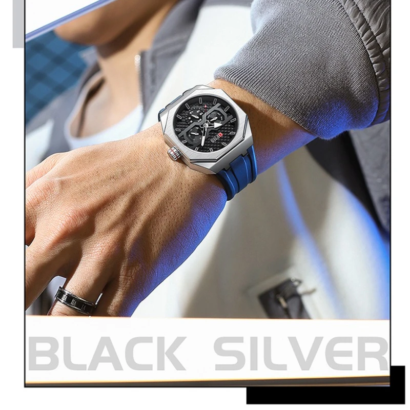 OFNS 8023 Fashion Quartz Men's Watch with Armor Scales Three Eyes Six Needles Waterproof Luminous Quartz Watches for Men Relojes