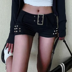 2024 Female American Low Waist Night Club Jeans Girls Fashion Metal Rivet Decoration Harajuku Pants Women Sexy Black Y2k Shorts