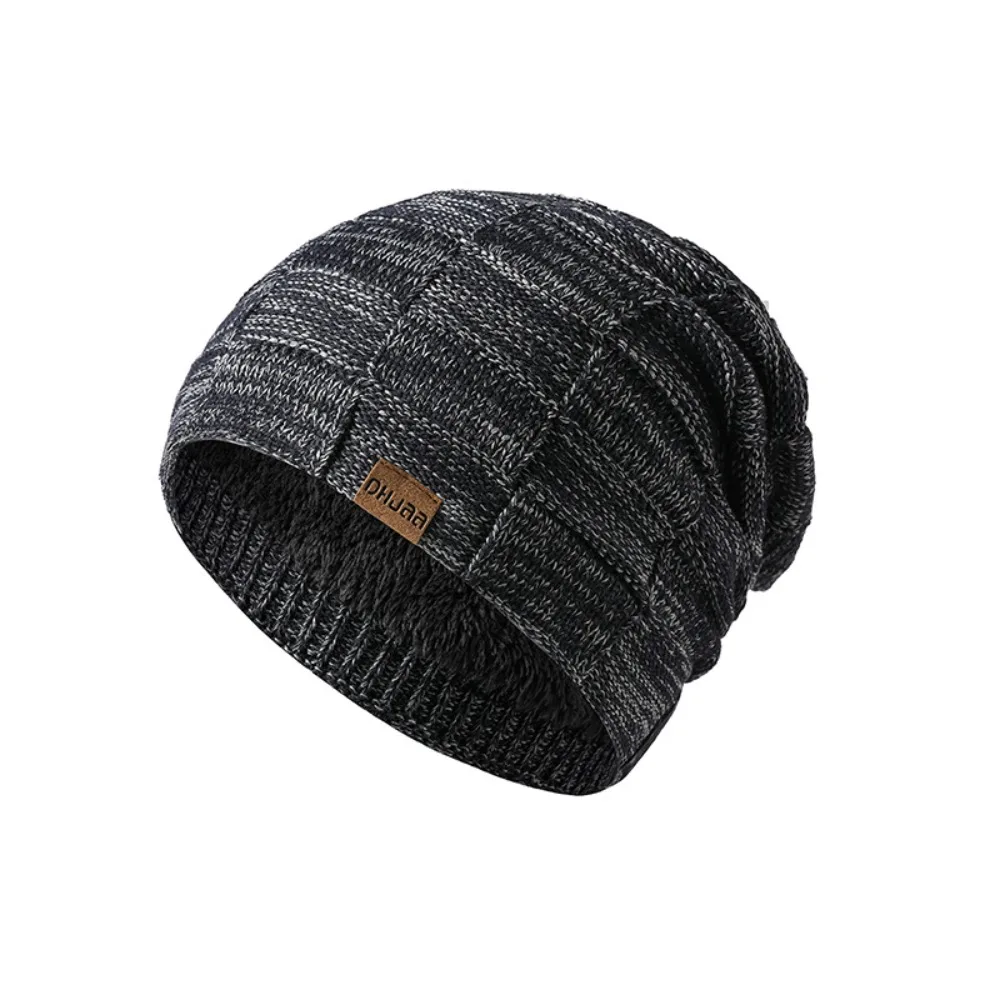 Versátil conjunto de bufanda y sombrero de fibra acrílica para hombre, gorro de lana grueso elástico, gorro de Jersey suave a cuadros para invierno