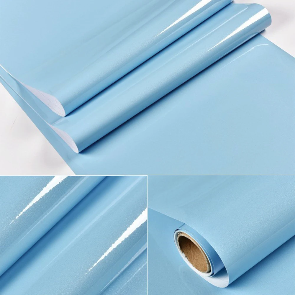 Shiny Blue Adhesive Wallpaper Waterproof Peel and Stick Contact Paper Sticker For Cabinets Countertops Furniture Wall Paper