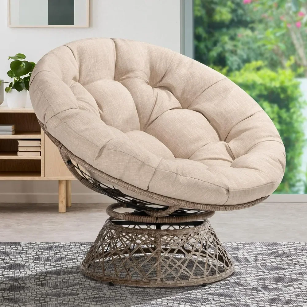 40 inch ergonomic wicker daddy chair with soft thick density fabric cushion, high-capacity steel frame, 360 degree rotation