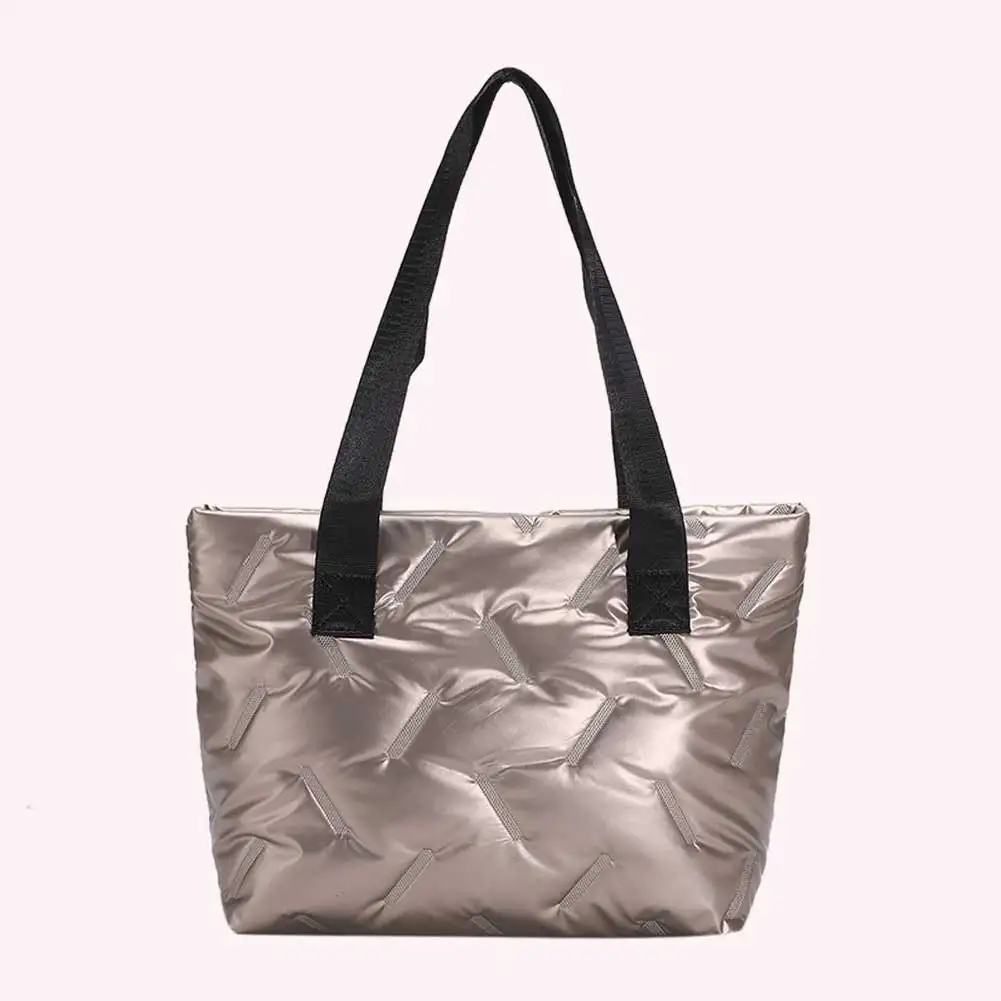 

Women Hobo Handbag Large Capacity Puffer Casual Bag Solid Color Soft Lightweight Shiny for Female Outdoor Shopping