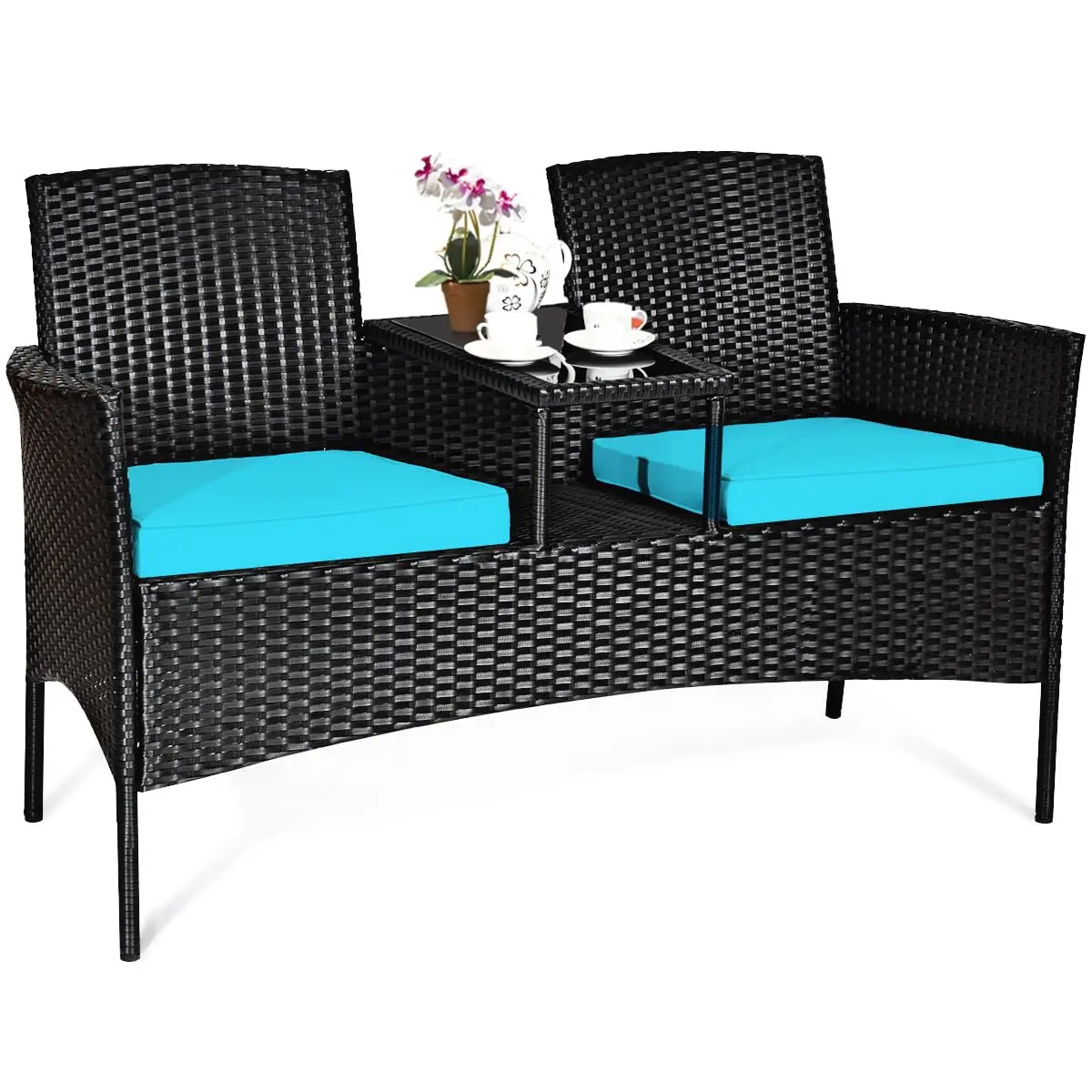 

Outdoor Rattan Loveseat Set Patio Wicker Conversation Set with Removable Cushions, Wicker Sofa Furniture Set with, Customized