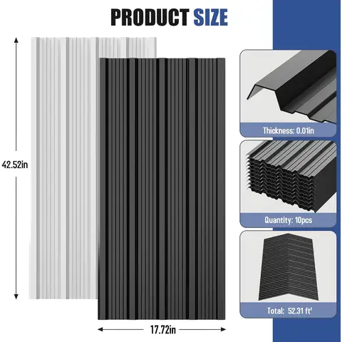 Metal Roofing Panels 10pcs 52.4 ft2, Black Corrugated Galvanized Steel with Screw