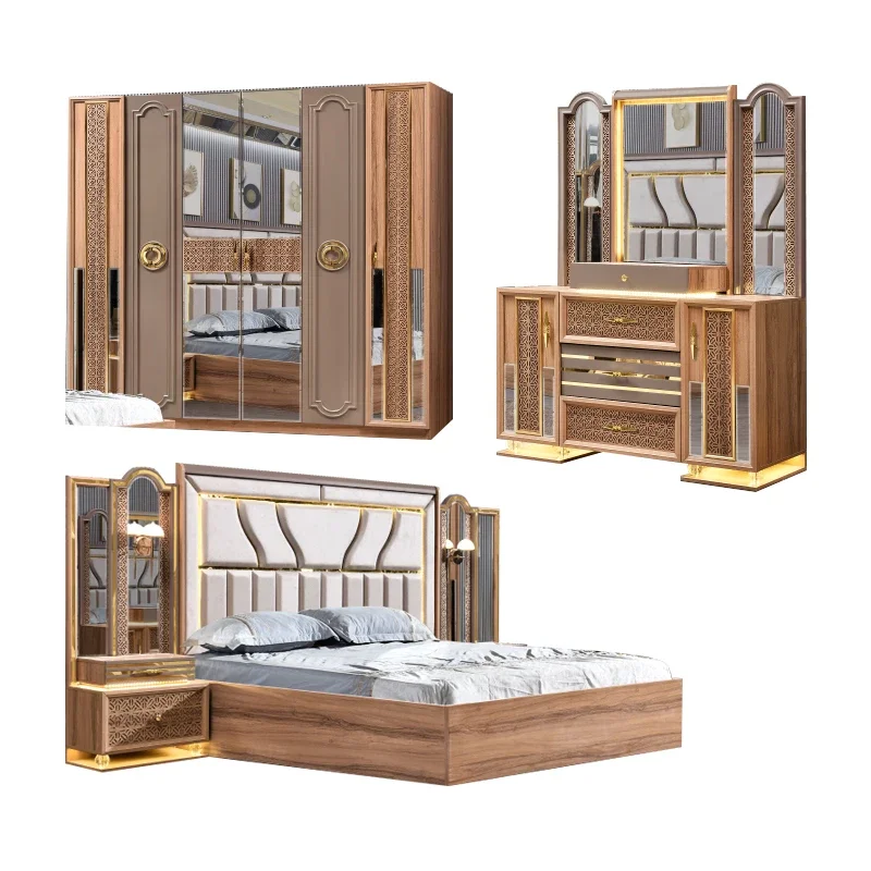 A Wholesale Classic Wood Frame  King Size Bed Room Set Double Modern Luxury Wooden Mdf Luxury Home Furniture Bedroom Sets view 2