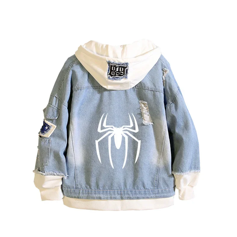 Spiderman Anime Denim Jacket For Men Women Casual Loose Fit Multicolor Trendy Clothing Sweatshirt New Arrival