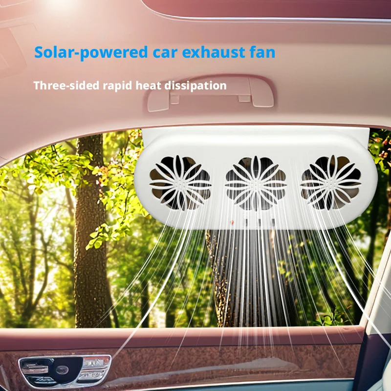 Solar Powered Car Exhaust Fan USB Dual Power Auto Ventilation Cooler 3-Fan Air Circulation Heat Exhaust Cooling Fan