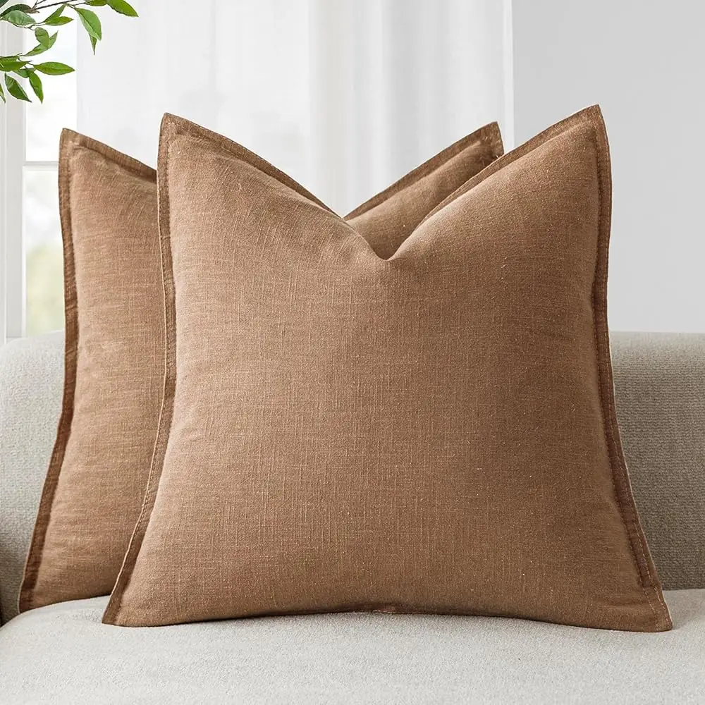 

Pa Of 2, Decorative Linen Soild Throw Pillow Covers Soft Accent Cushion Case Boho Farmhouse Pillowcase For Chair Couch Sofa