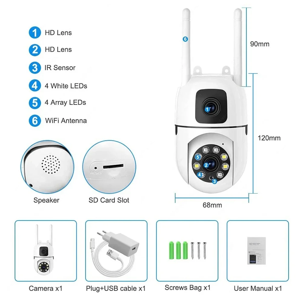 8MP واي فاي كاميرا مراقبة عدسة مزدوجة شاشة مزدوجة كاميرات IP 5MP اللاسلكية تتبع السيارات للرؤية الليلية 10X التكبير الرقمي كاميرا CCTV #6