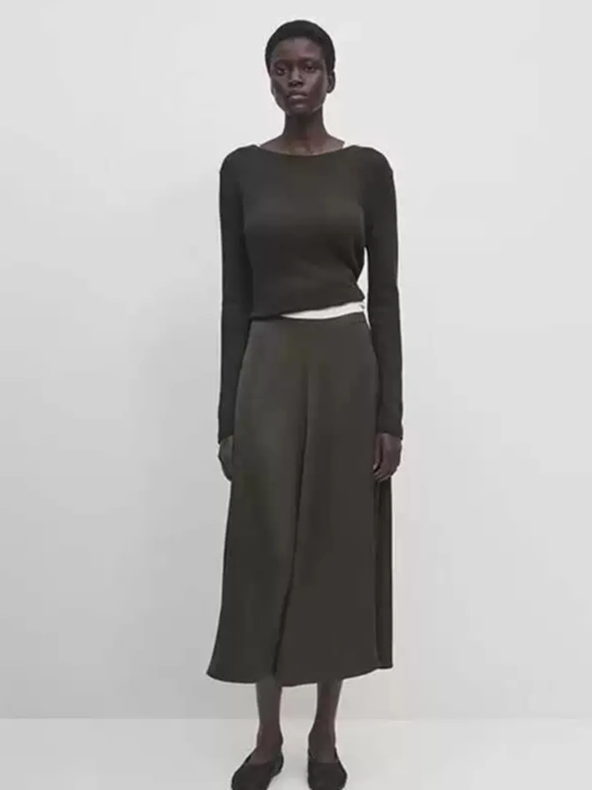 

Ele Dra атласная юбка трапециевидной формы средней длины для женщин, весна 2024, модная женская юбка с высокой талией, однотонная женская юбка MD