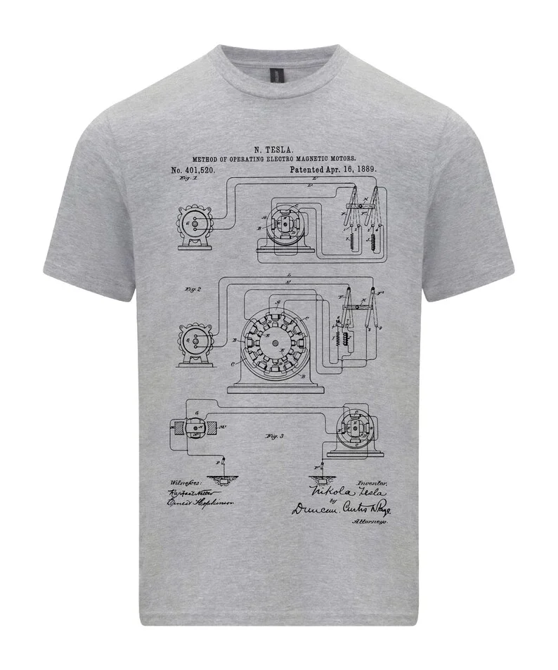 نيكولا تيسلا محرك التشغيل براءة اختراع المخترع الشهير تي شيرت العلوم والتكنولوجيا الابتكار الهندسة هدية قصيرة الأكمام بلايز