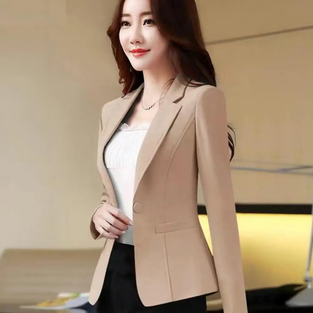 Blazer de costura fina para mulheres, gola virada, casaco, coreano