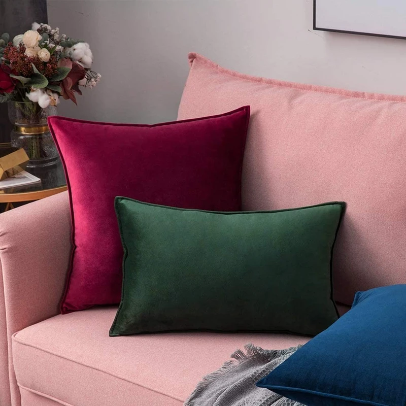 2pcs Red Green Throw Pillowcase Solid Velvet Decorative Cushion Cover Home Decor for Couch Bedroom Car Coussin Canapé Christmas