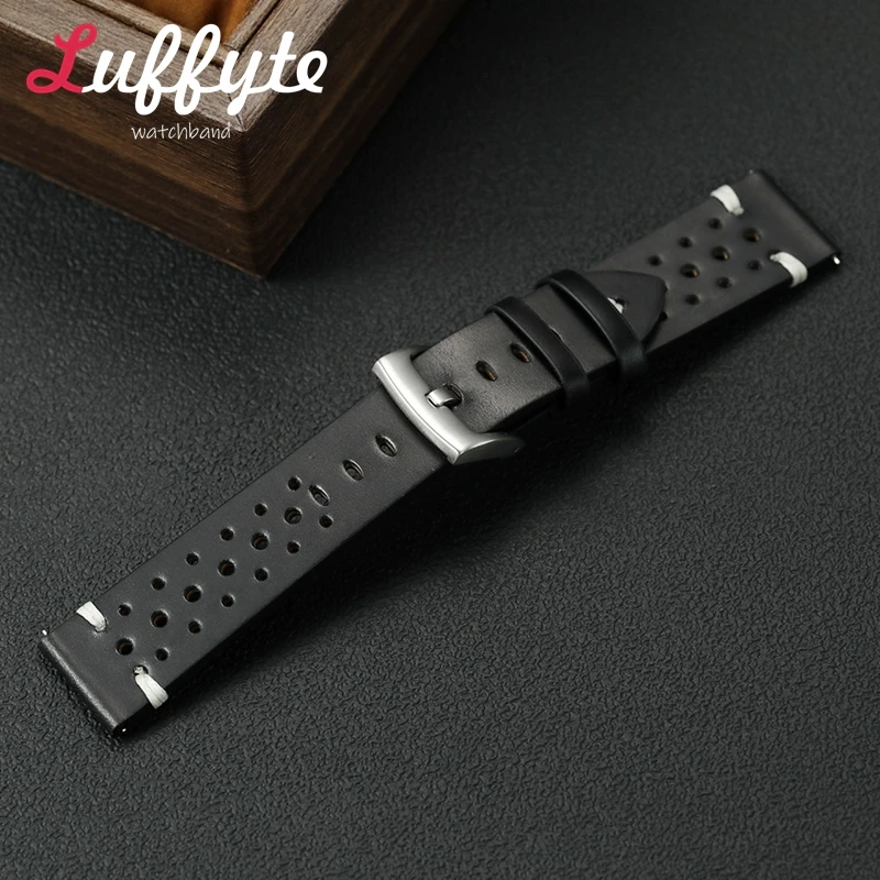 

Handmade Stitching Breathable Genuine Leather Wrist Band 20mm 22mm Quick Release Bracelet Vintage Oil Wax Leather Watch Strap