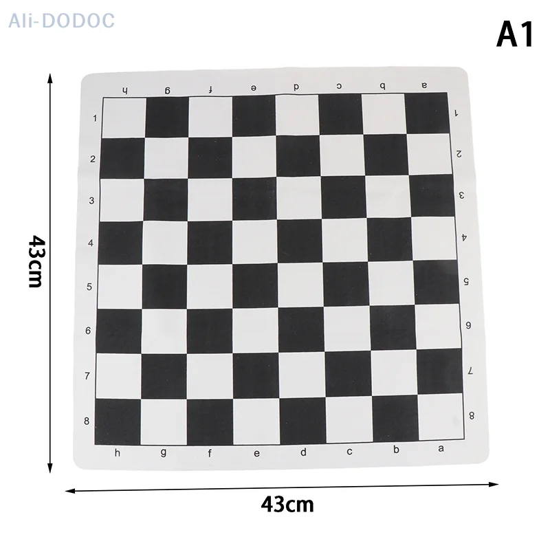 Placa de xadrez dobrável preto e branco, xadrez macio, couro PU, tabuleiro de xadrez do torneio, acessórios para jogos infantis, 43x43cm, 51x51cm, 1pc