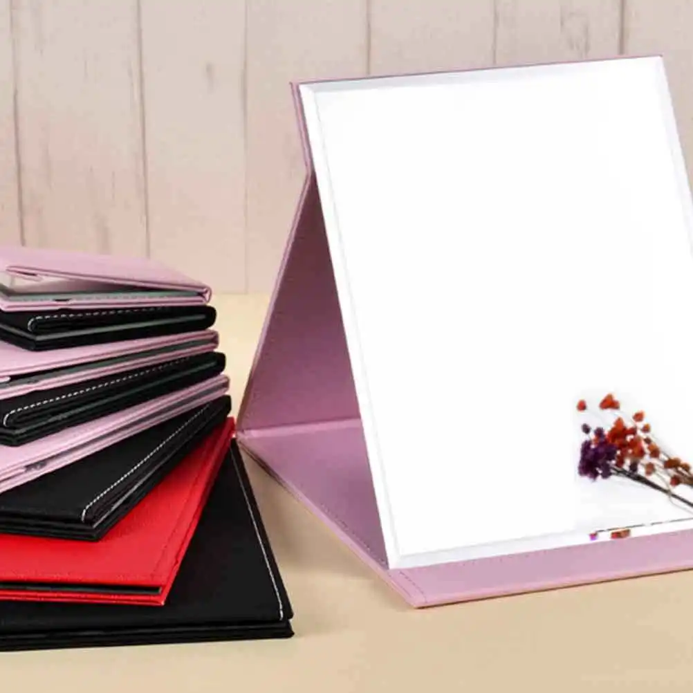 

Foldable Makeup Mirror PU Desktop Mirror Portable Reflective Surface Chic Gloss Design for Women Girls