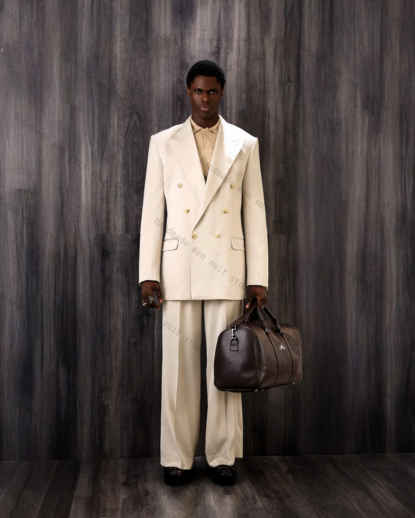 

Ivory Men Suits 2 Piece Blazer+Cotton Pants Double Breasted Wedding Tuxedo Coat Customized Formal Office Jacket Trousers