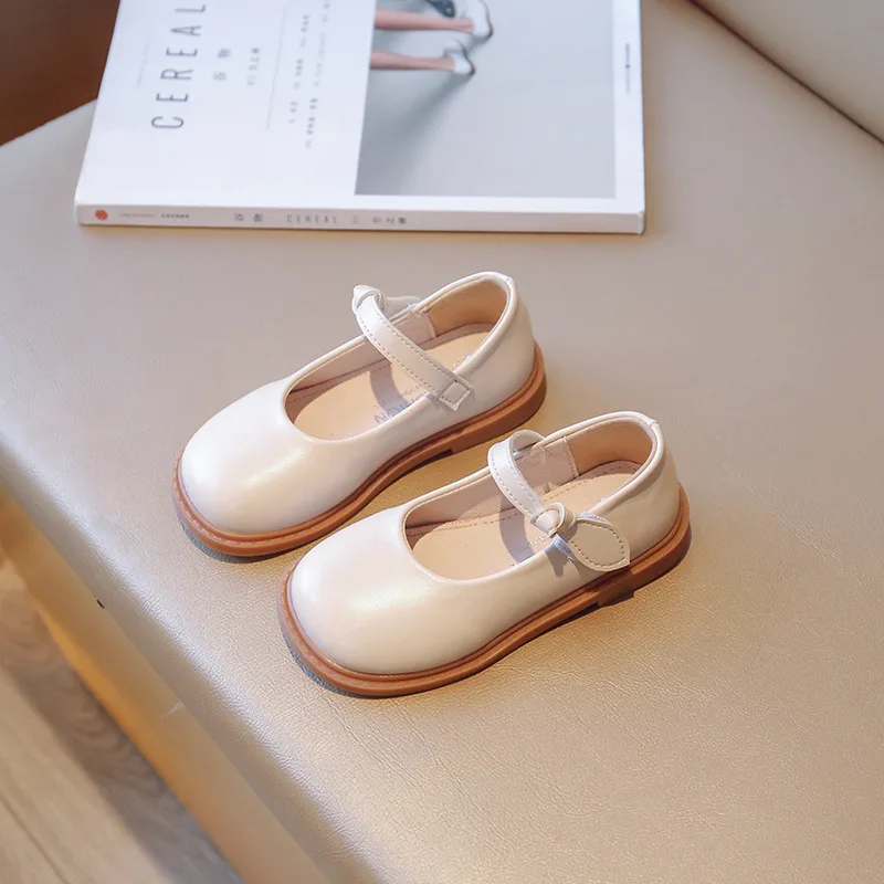 Girls Solid Color Leather Shoes 2023 Summer New Non-decor Solid Color Round-toe Korean Simple Princess Kids Performance Shoes