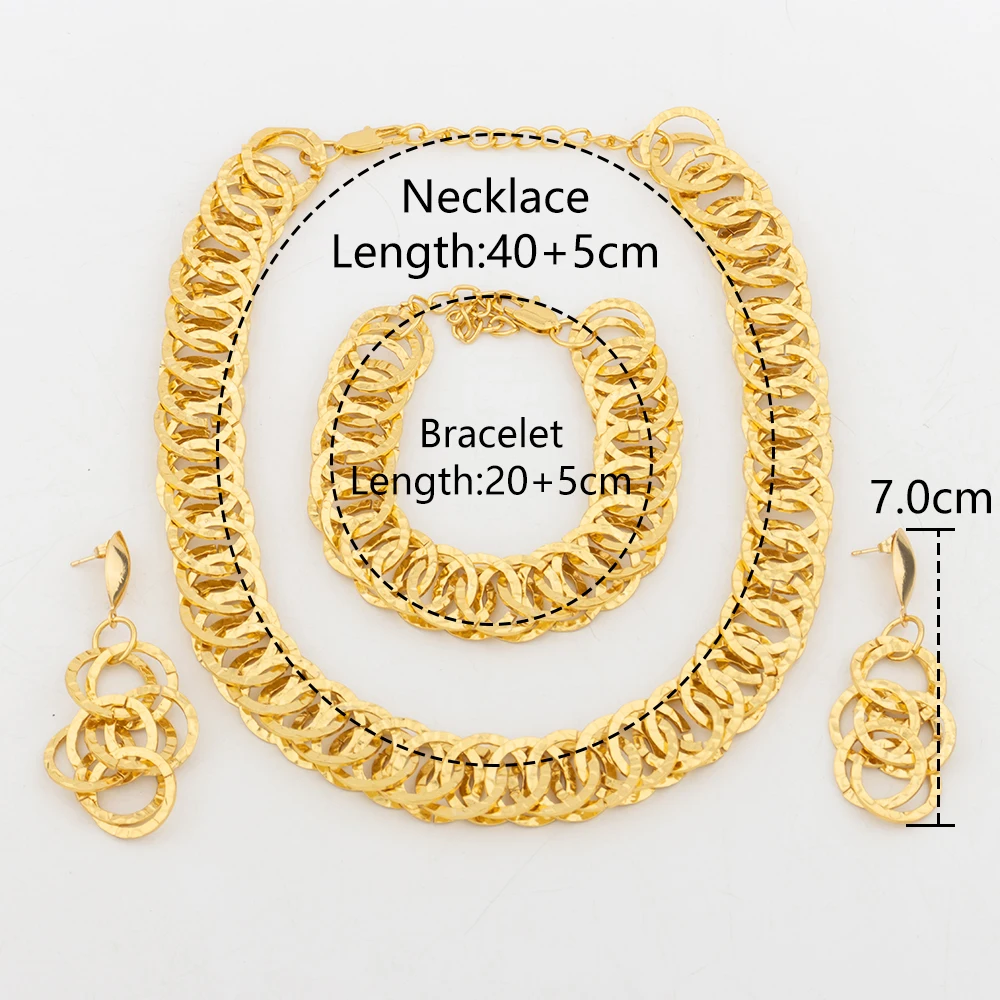 Luxury Necklace Jewelry Set For Women Dubai Gold Color Copper Jewellery African Arabic Wedding Bridal Bracelet Earring Chain Set