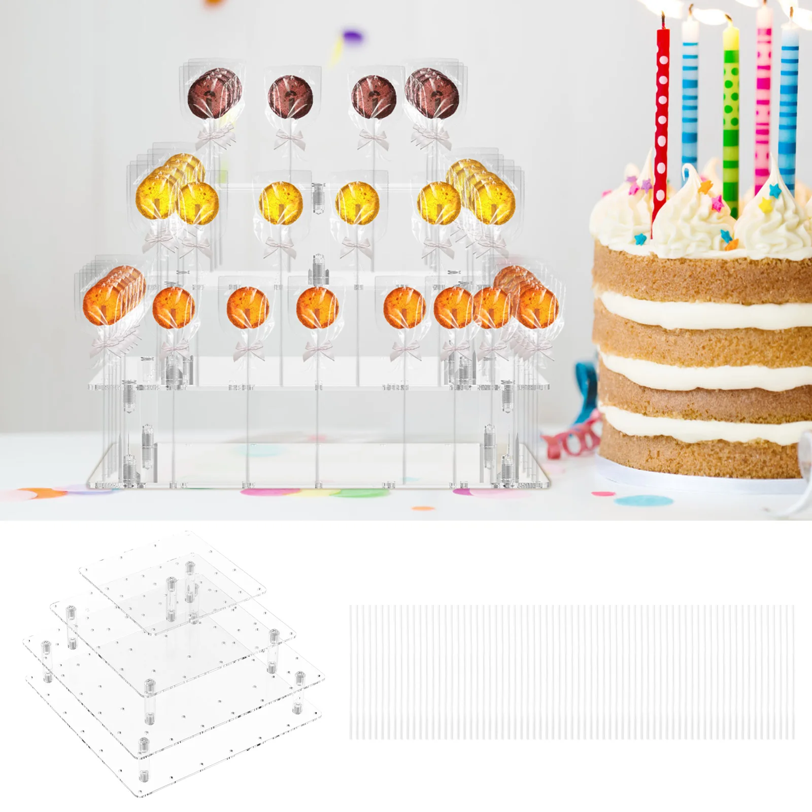 

Cake Pop Stand 4 Layers Cake Pop Holder Square Cake Pop Display 56 Holes Cake Pop Display Stand Clear Acrylic Cake Pop Stand