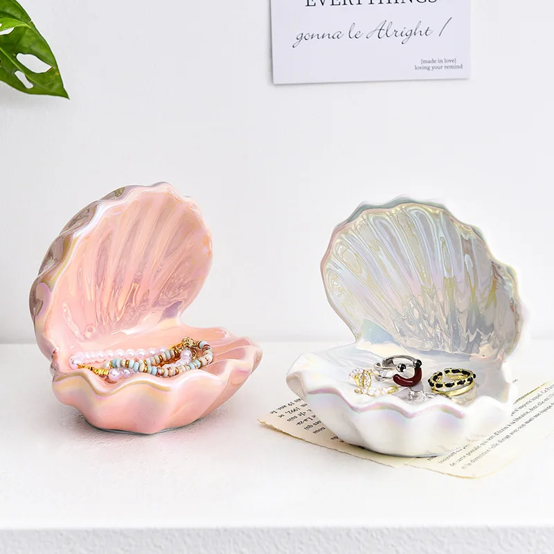 Minimalist Ceramic Shell Jewelry Storage Tray, Storage Box, Desktop, Room, Pink Decorative Tray