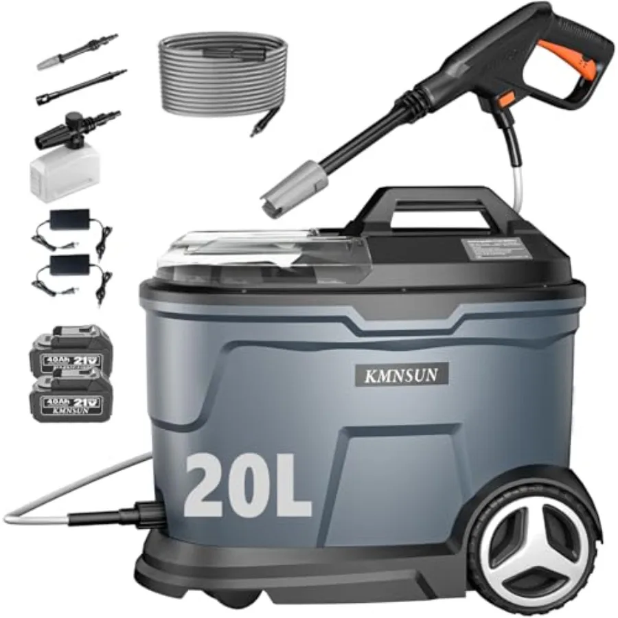 

Portable Pressure Washer Cordless Pressure Washer with 5.28 Gallon Tank Max 870 PSI 2 x 4.0Ah Battery 2 x Chargers Extension Ro