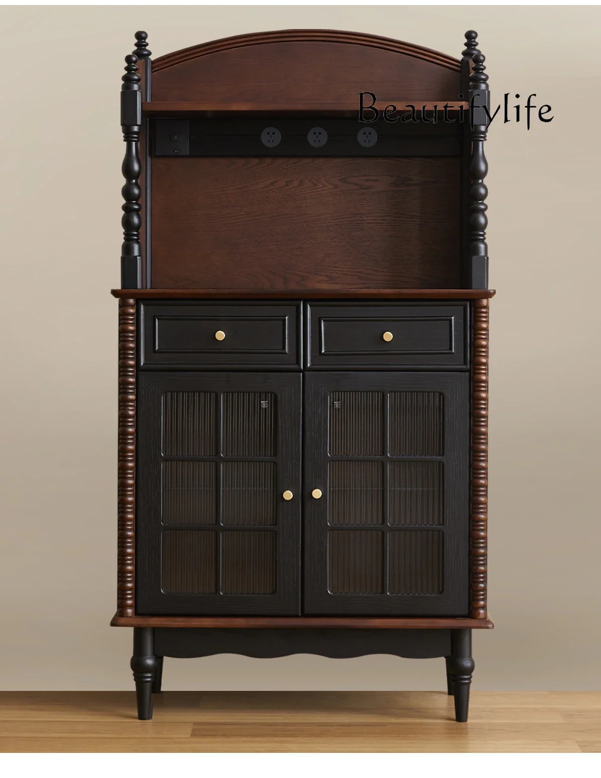 

French retro solid wood dining side cabinet, living room against the wall wine cabinet, medieval American storage locker