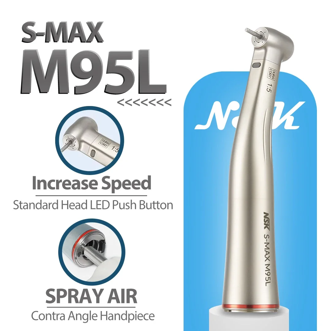 NSK S-MAX M95L contraangulo Spray Air On/Off Switch Dental 1:5 Increasing Speed Handpiece Contra Angle Optic Fiber Red Rings