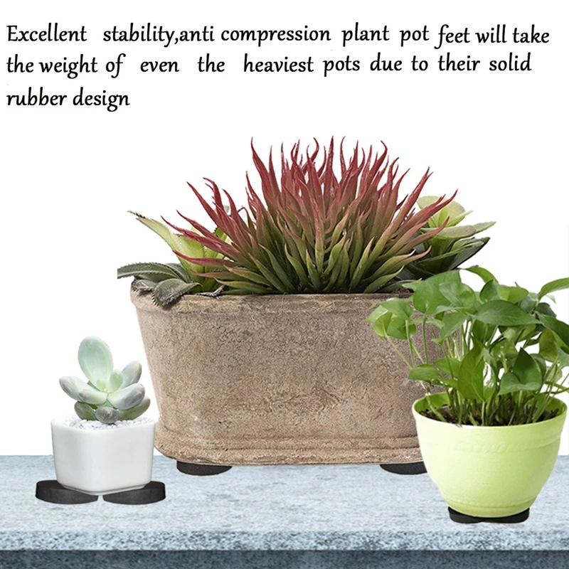 24Pcs Flower Plant Pot Feet Risers Natural Rubber Pot Mat Invisible Plant Pots Risers Pad Flower Pot Feet Black
