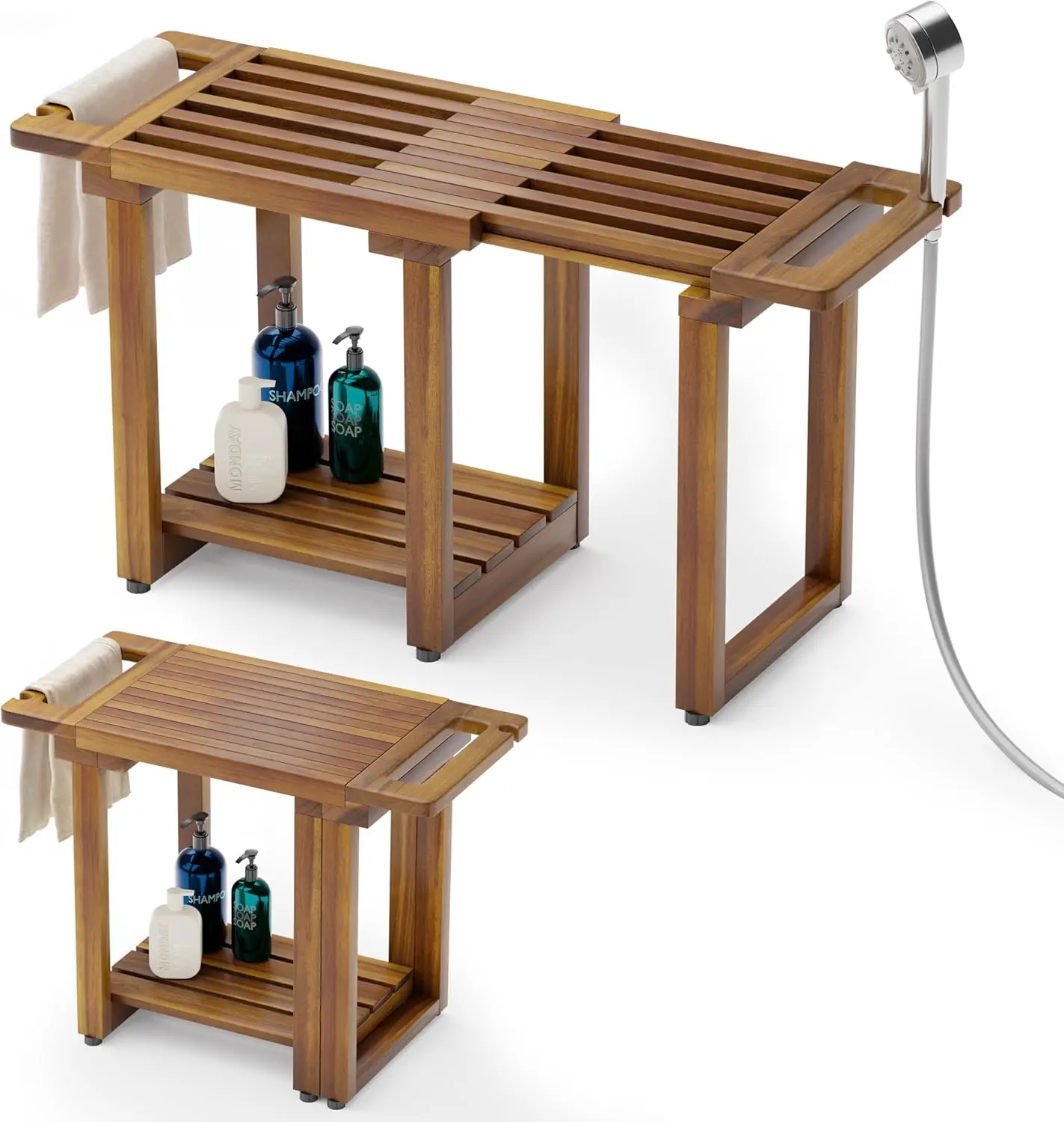 

Benches for Inside Shower to Sit on, Acacia Wood Bathroom Bench with Storage, Waterproof Shower Seat for Inside Shower, with Han