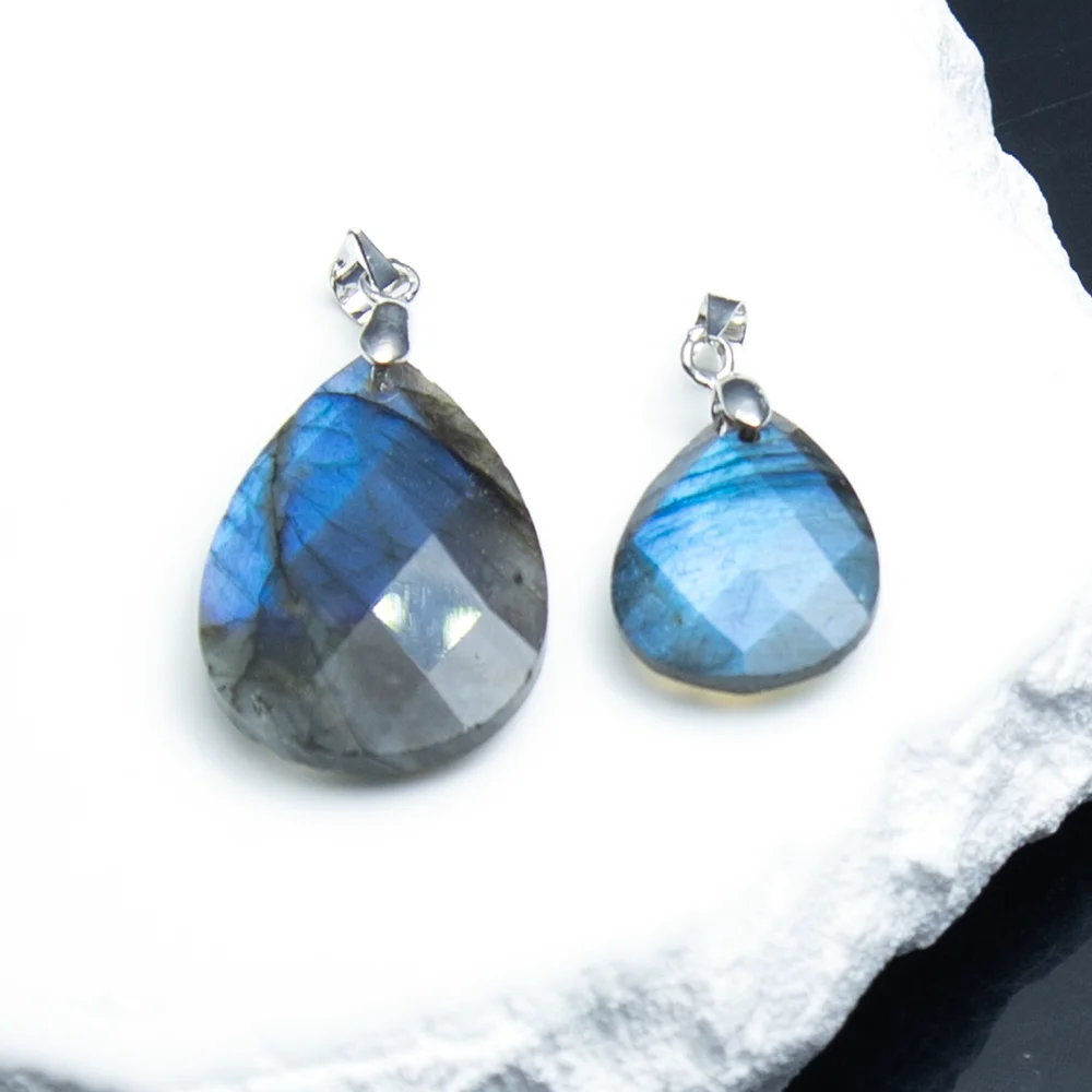 المتاحة في 2 أحجام قطرة الماء شكل الحجر الطبيعي حبة قلادة اللابرادوريت على الوجهين الأوجه حبة عقد دي اي واي أقراط 1 قطعة