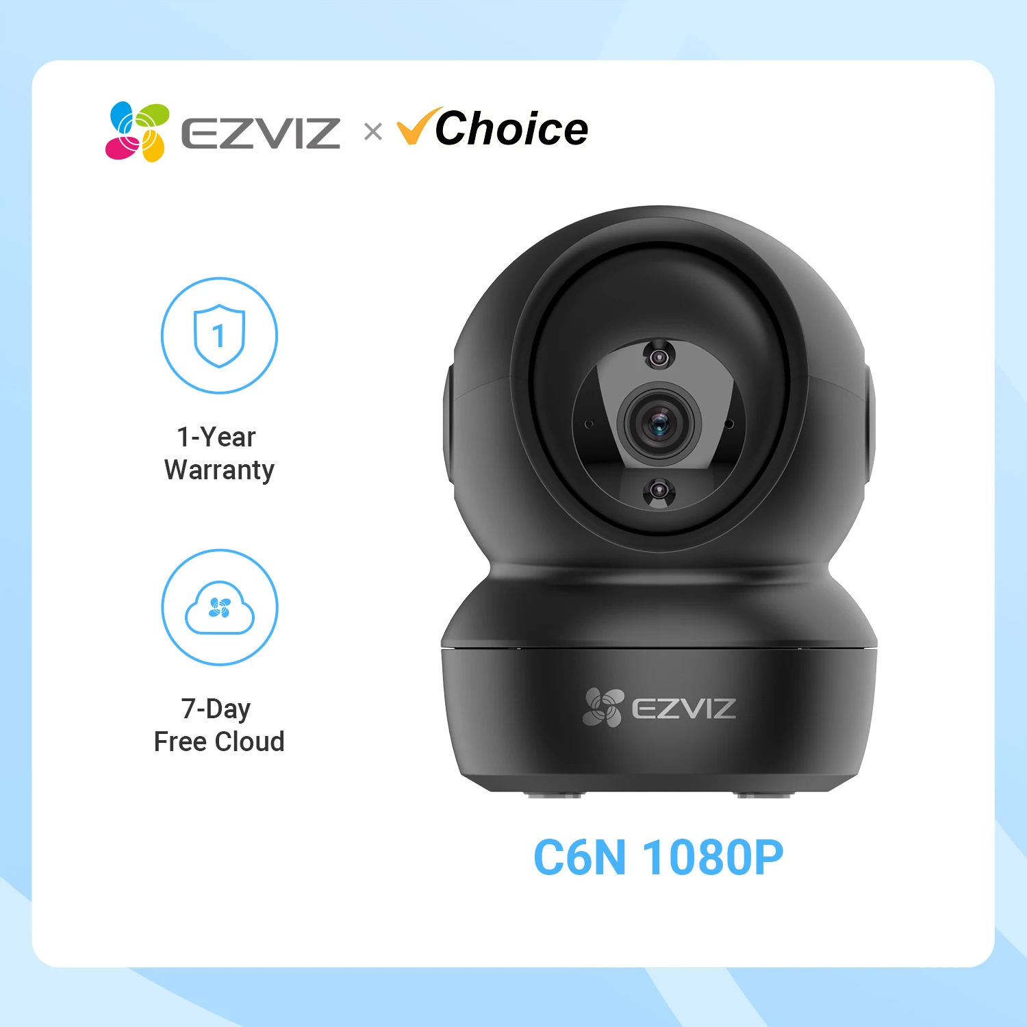 EZVIZ C6N Black 1080P 360° Pan Tilt Indoor Camera,Motion Detection with Auto Tracking, 10m IR Night Vision,2-Way Talk,Sleep Mode