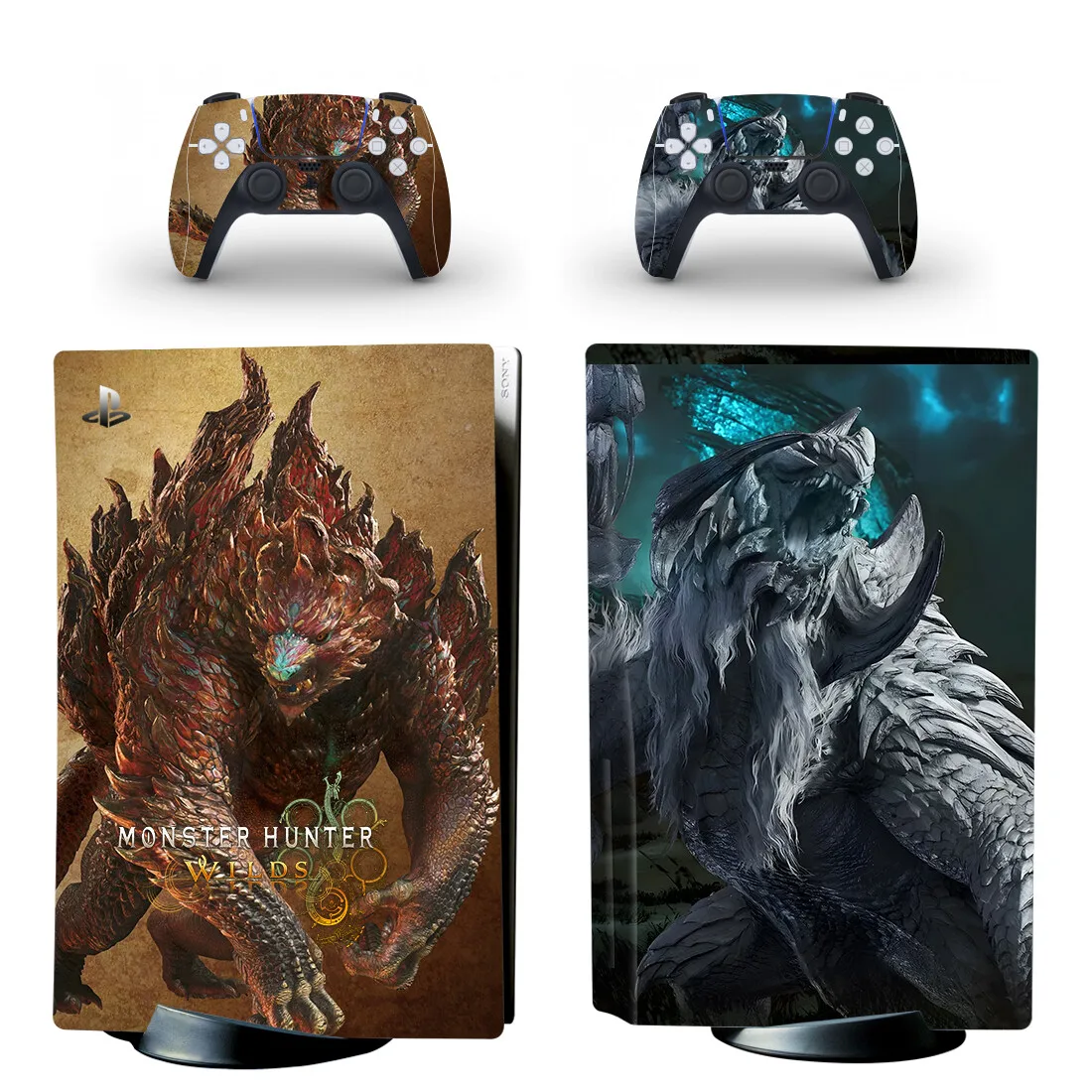 Monster Hunter Wilds PS5 القرص الجلد ملصق حامي غطاء لاصق لوحدة التحكم ووحدة التحكم PS5 القرص الجلد ملصق الفينيل
